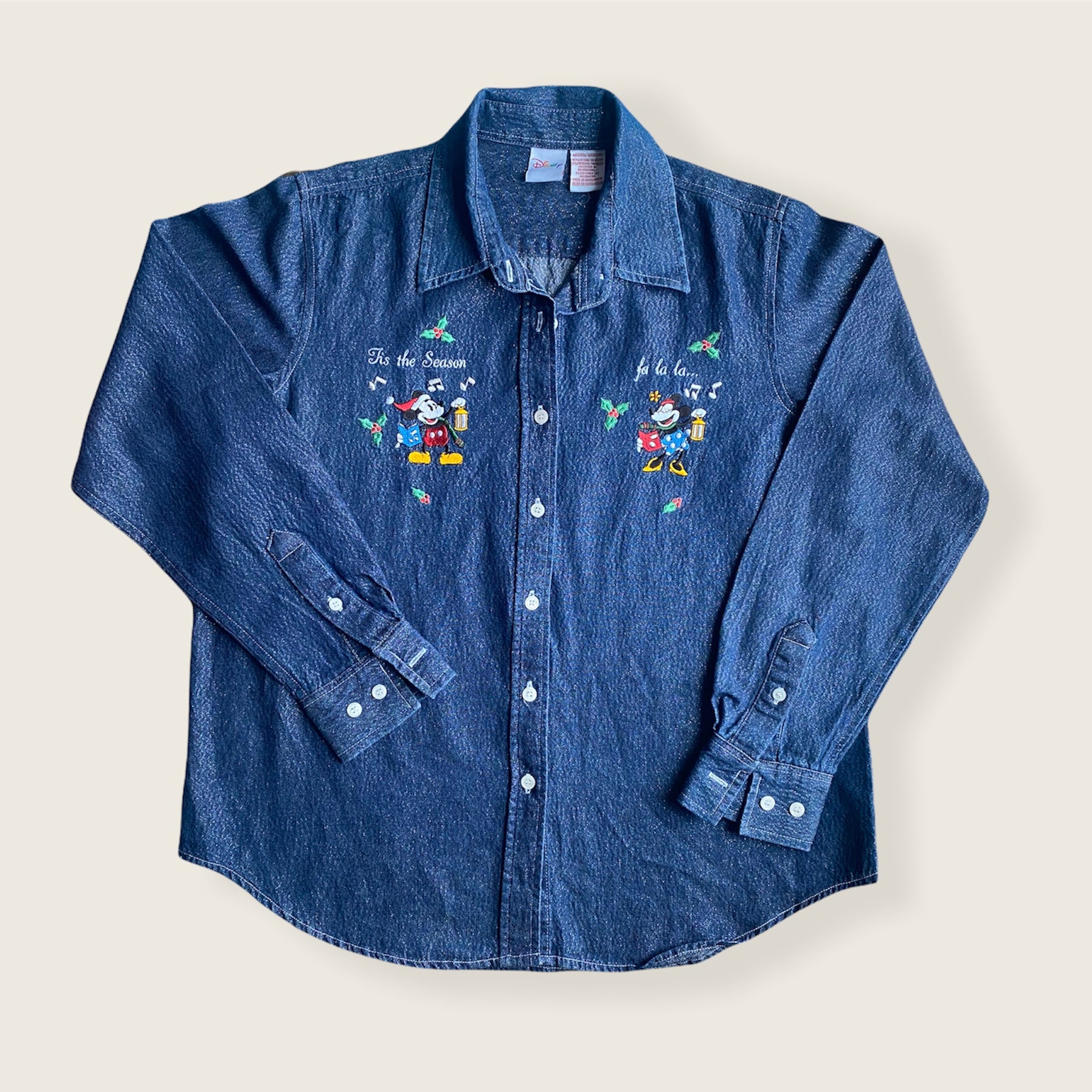 Mickey and Minnie Christmas Denim Button Up